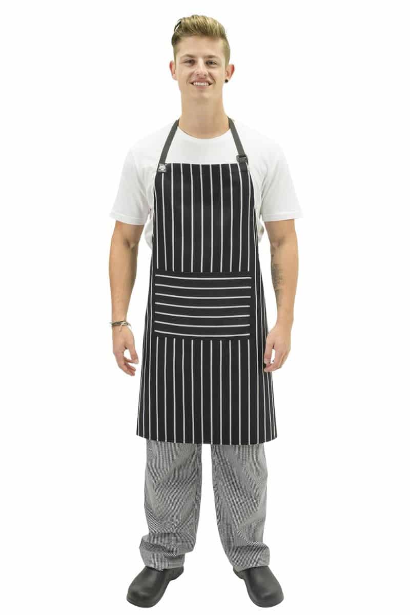 Aussie Chef Chef Bib Apron Black/White with Pocket