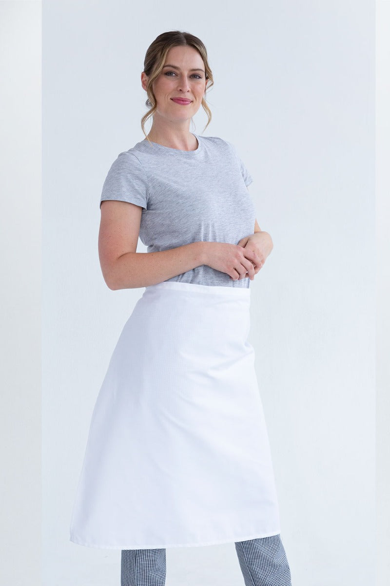 Prochef White Poly/Cotton 3/4 Waist Apron