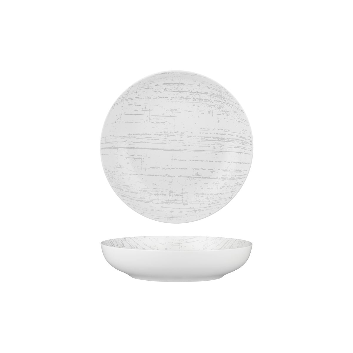 Luzerne Drizzle White with Grey Flat Round Share Bowl