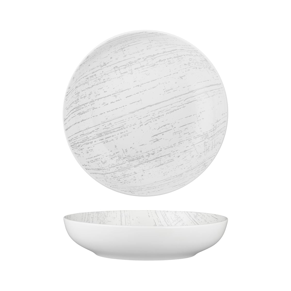 Luzerne Drizzle White with Grey Flat Round Share Bowl