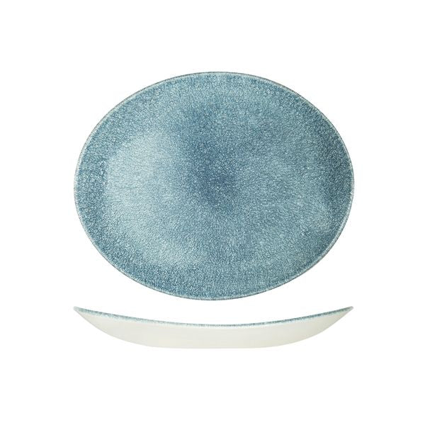 Topaz Blue Raku Oval Coupe Plate