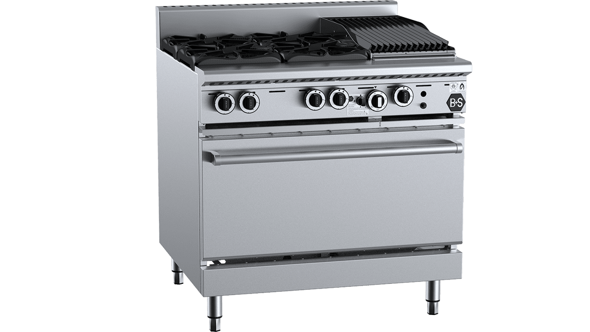 B&S Black 4 Burner 300mm Char Grill + Oven