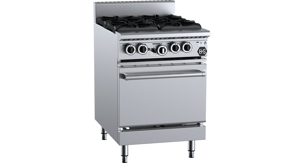 B&S Black 4 Burner Oven Range