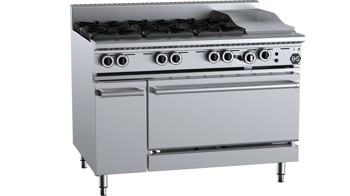 B&S Black 6 Burner + 300mm Grill Plate + Oven