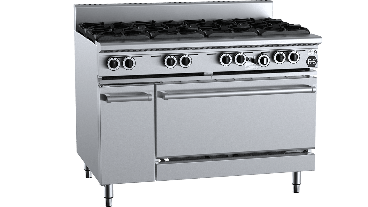 B&S Black 8 Burner Oven Range