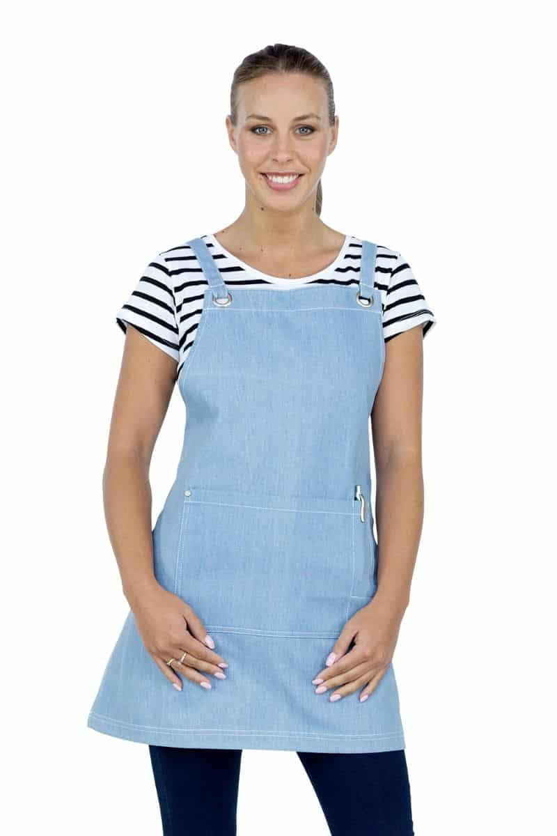 Aussie Chef Mia Bib Apron Crossback Chambray Blue Denim