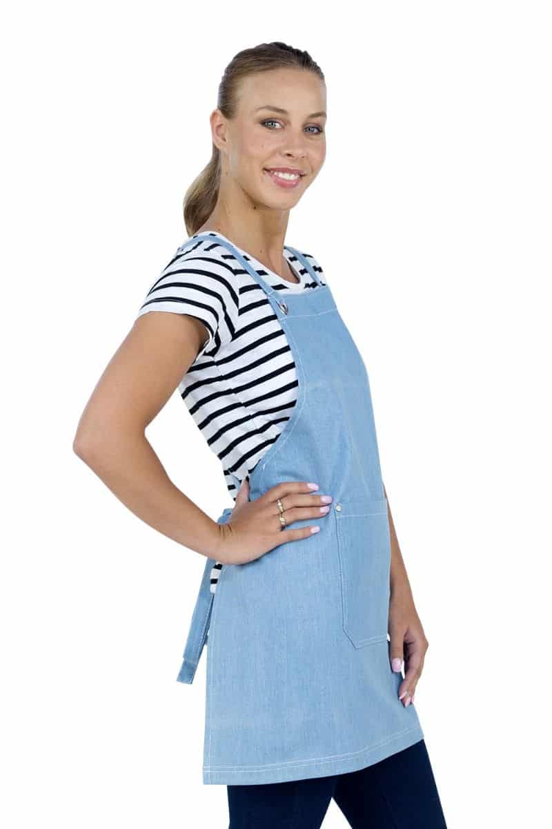 Aussie Chef Mia Bib Apron Crossback Chambray Blue Denim